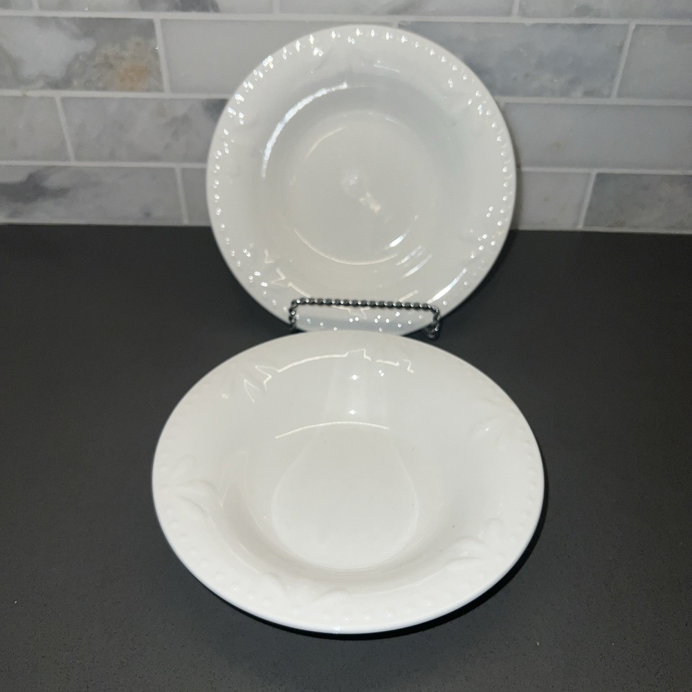 2 Vintage Totally Today Soup Bowls White w/Embossed Dots/Fans Retired EUC